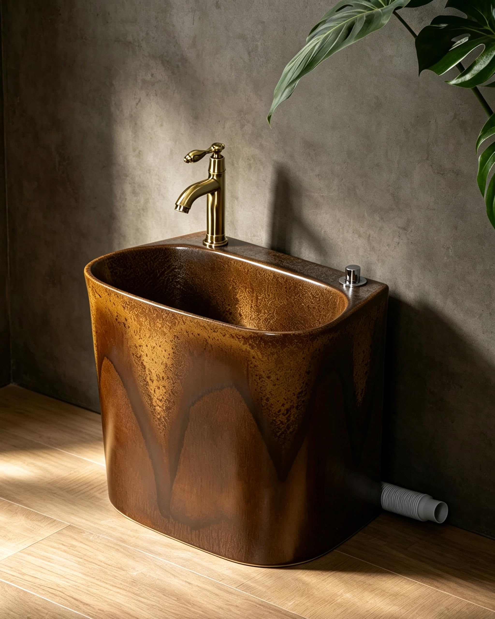 Lavabo Commerciale Mop da Pavimento con Rubinetto Lavabo di Servizio in Ceramica Mop Lavatoio da Pavimento Indipendente Lavabo Multiuso 46cm per Lavanderia, Bagno, Cortile,46×33×38cm