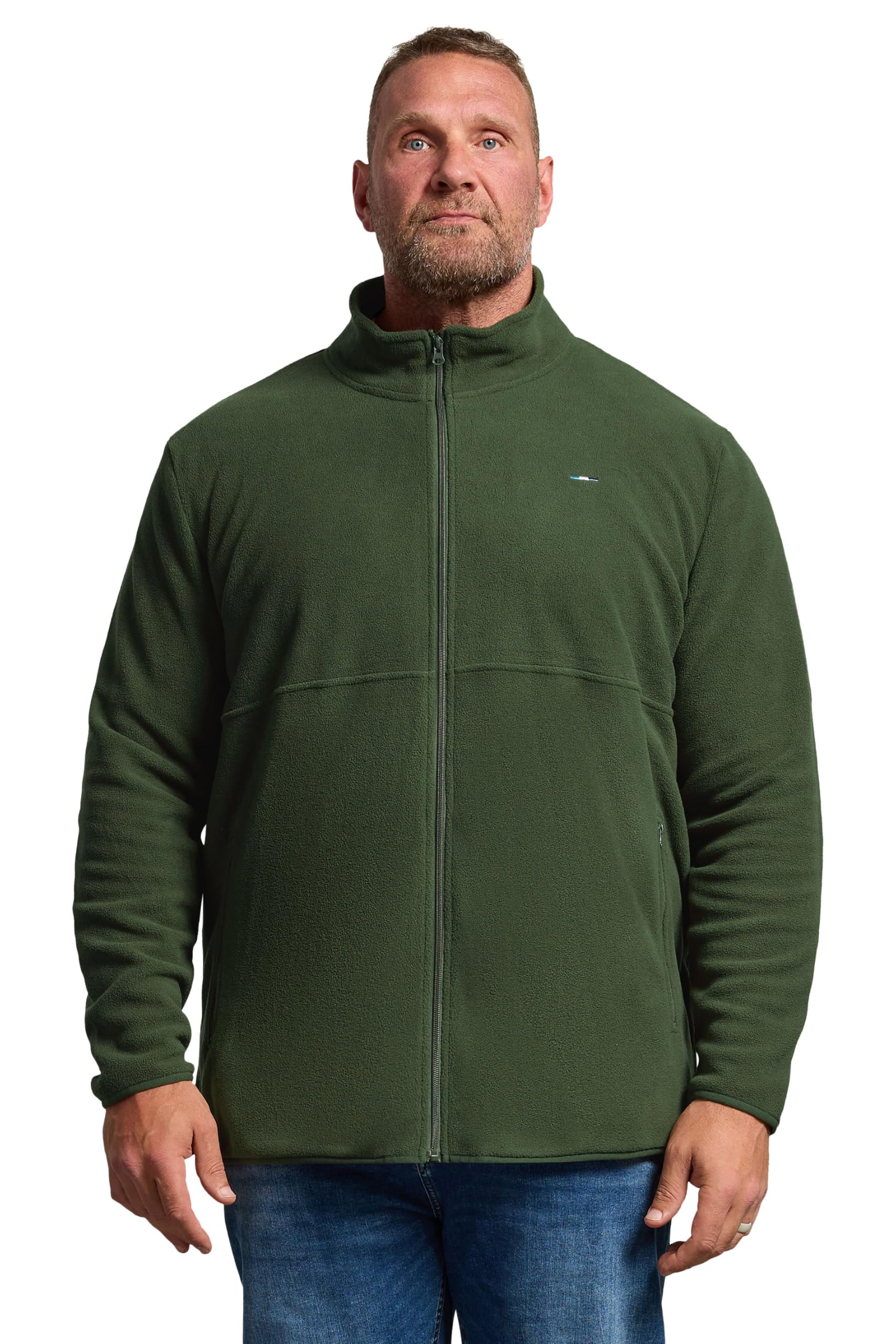 Badrhino Men's Khaki Big & Tall Green Essential Zip Through Fleece - Plus Size Curve