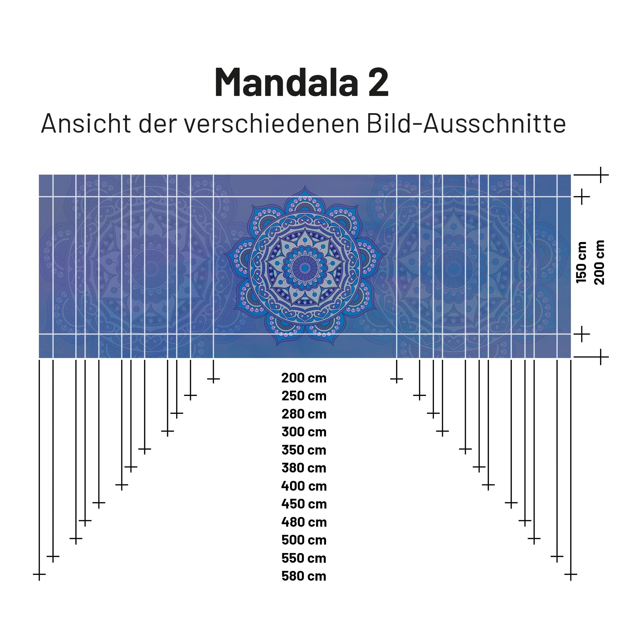 Textil Sonnensegel Mandala Blau | Höhe 200cm | hochwertiger Fotodruck inkl. Keder-Befestigung | Markisen-Vorderwand - Länge/Keder: 400cm / 5 mm Keder