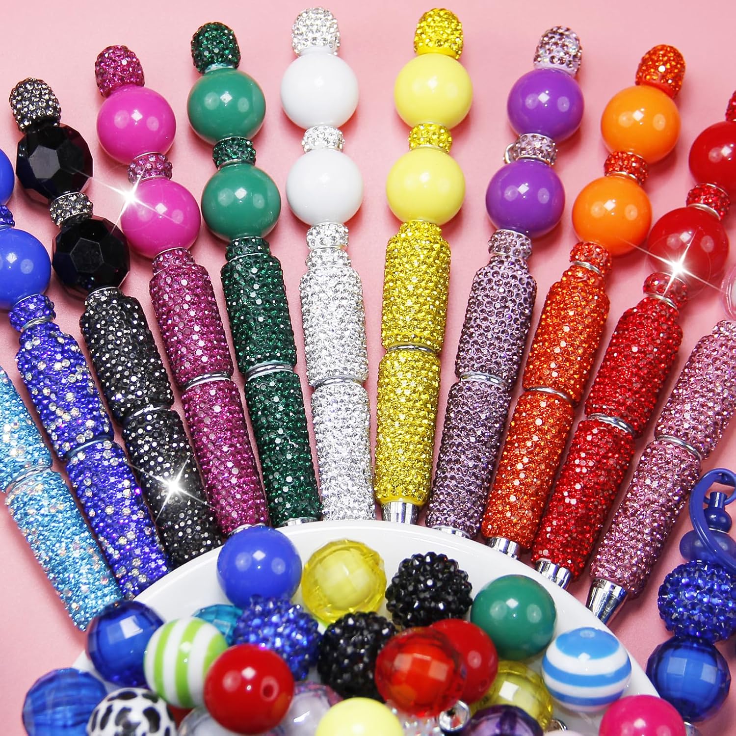 315Pcs 20mm Beads for Pens Making with Rondelle Spacer Beads Mixed Acrylic Focal Bubblegum Bead Crystal Round Sparkly Chunky Bead for Pens Beadable Necklace Keychain DIY Craft Jewelry Making Supplies - Image 6