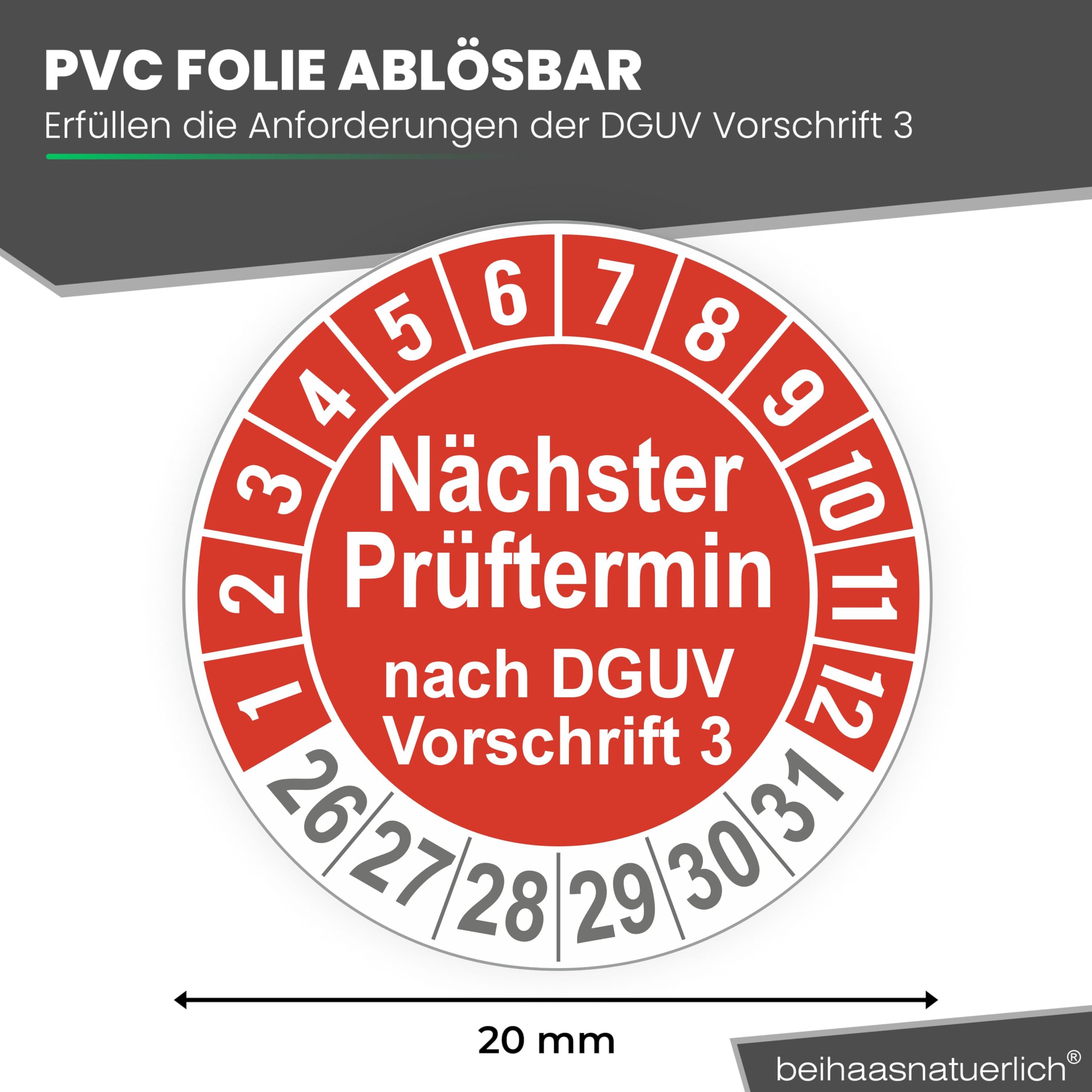 1120 sztuk plakietek kontrolnych "Następny termin kontroli", 20 mm Ø, etykiety kontrolne zgodnie z DGUV V3, 2026-2031, naklejki kontrolne, etykieta kontrolna E-Check na urządzenia elektryczne (1120