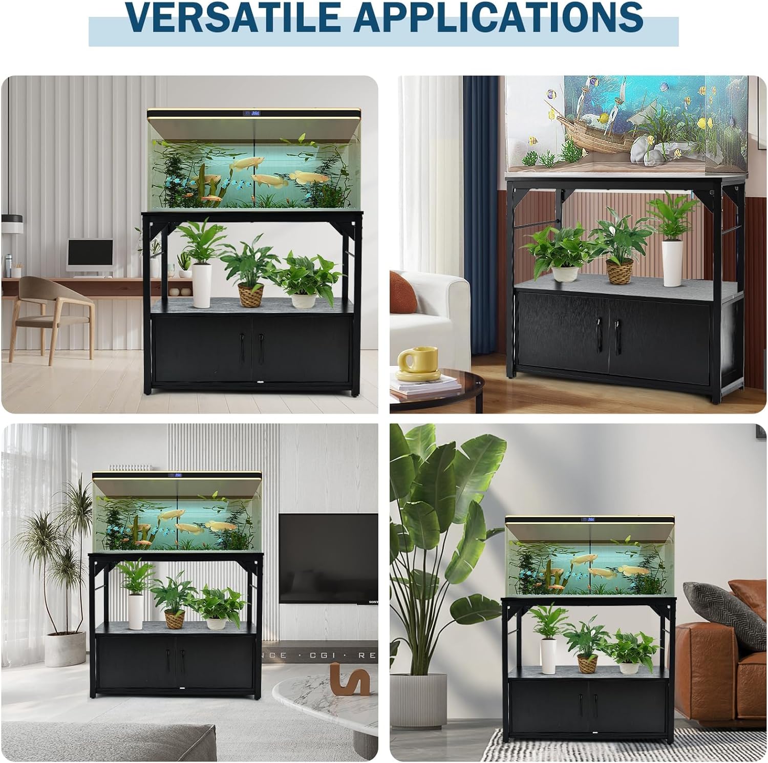 40 Gallon Fish Tank Stand Metal Frame Aquarium Stand with Storage Cabinet, Fish Tank with Stand for Fish Tank Accessories Storage for Fish Lovers, 660LBS Capacity Black 36.6" L*18.9" W Tabletop