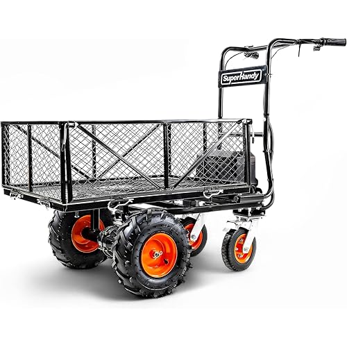 SuperHandy Utility Service Cart Power Wagon Wheelbarrow Electric 48V DC Powered 660Lbs Load and 1000Lbs+ Hauling Capacity Farm and Garden All Purpose Modular Cargo Bed