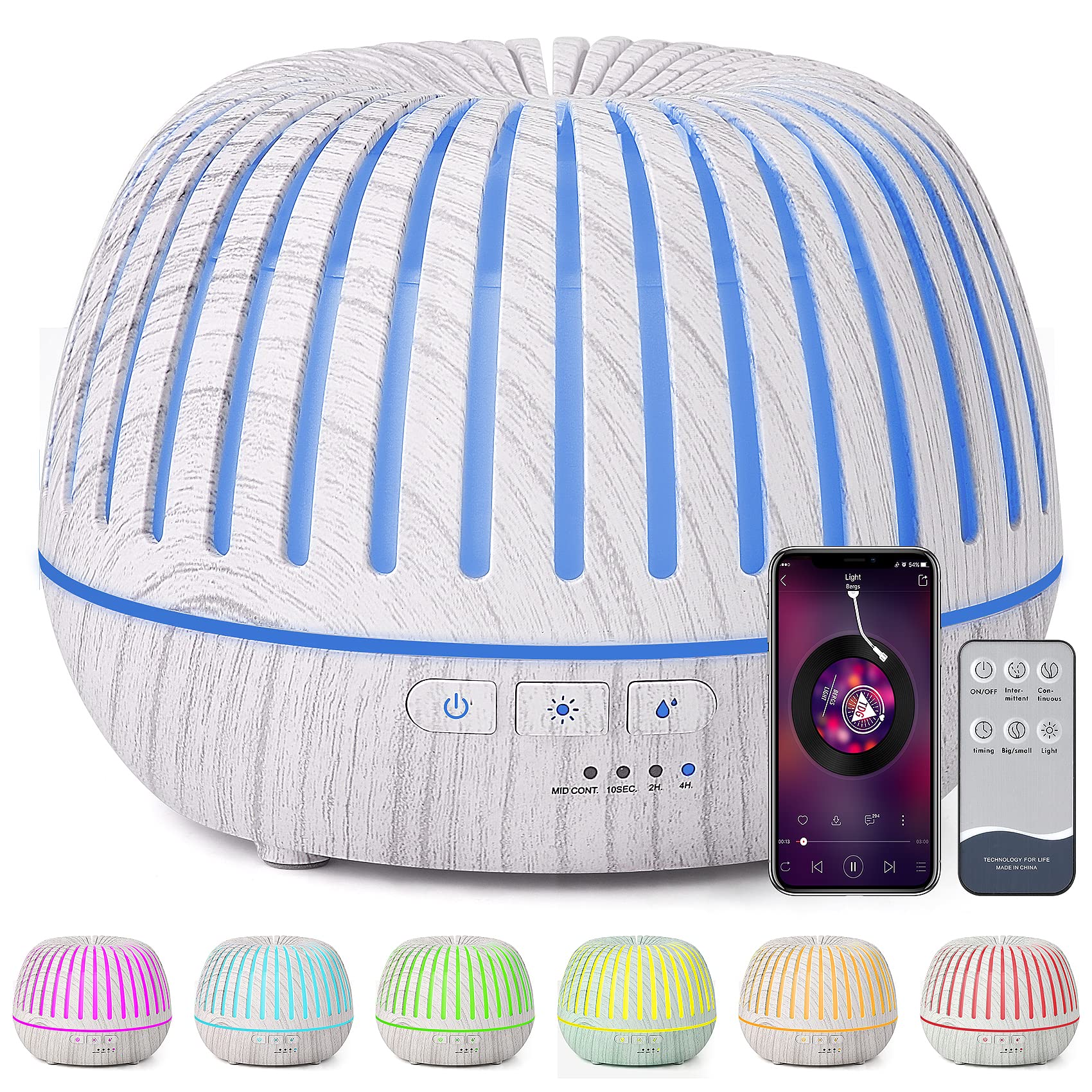 Tobeape® 500ml Aromatherapy Diffuser, Bluetooth & Remote Control Cool Mist Humidifier Ultrasonic Aroma Essential Oil Diffuser for Office Home Bedroom Living Room Spa, 7 Colors RPG Light With Audio