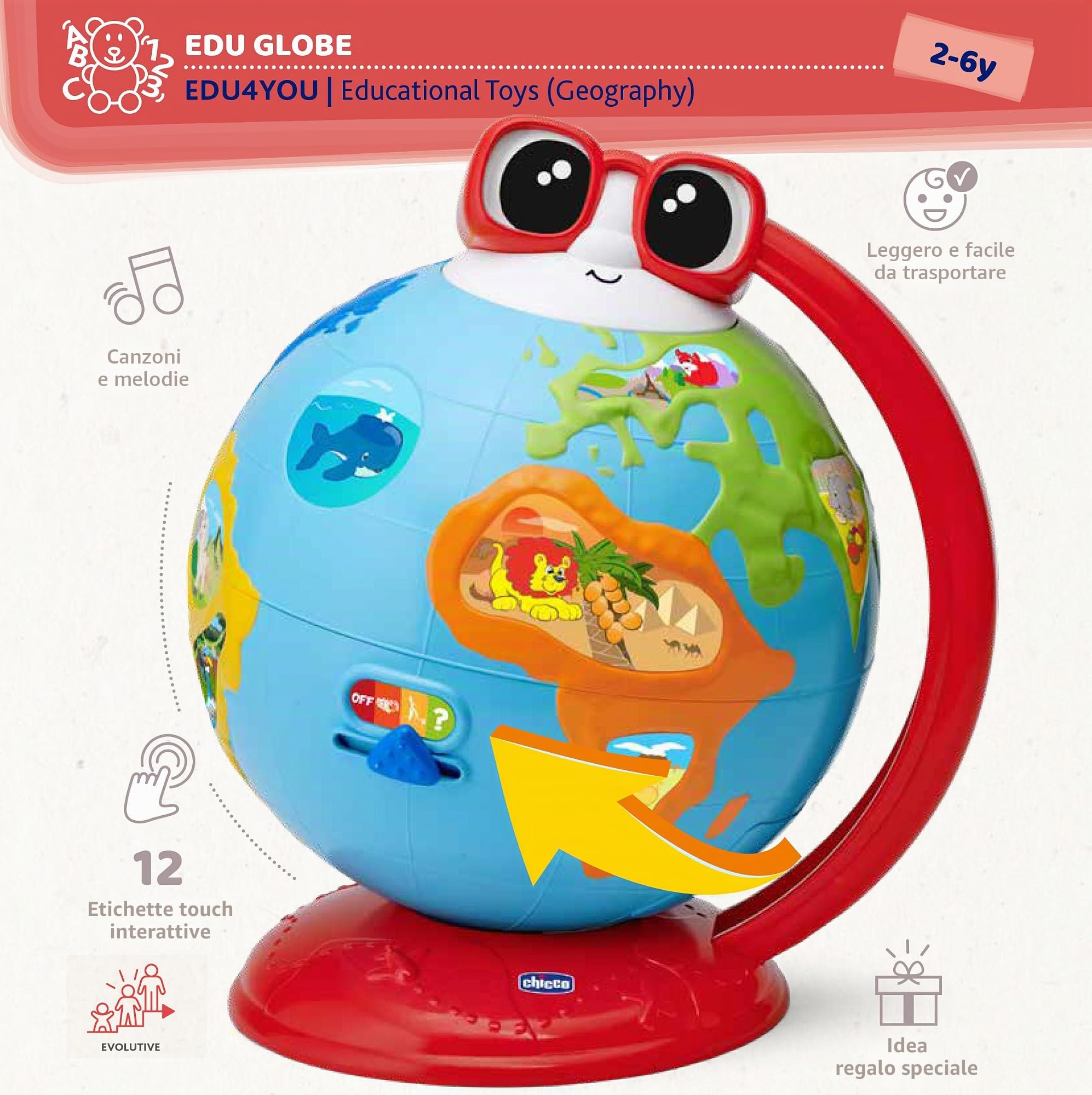 Chicco Palloncino Terracheo, Giocattolo Educativo Parlante, Per Imparare Geografia, Musica e Curiosità del Mondo, Flora e Fauna, +300 Frasi e Concorsi Canzoni, Metodo Montessori