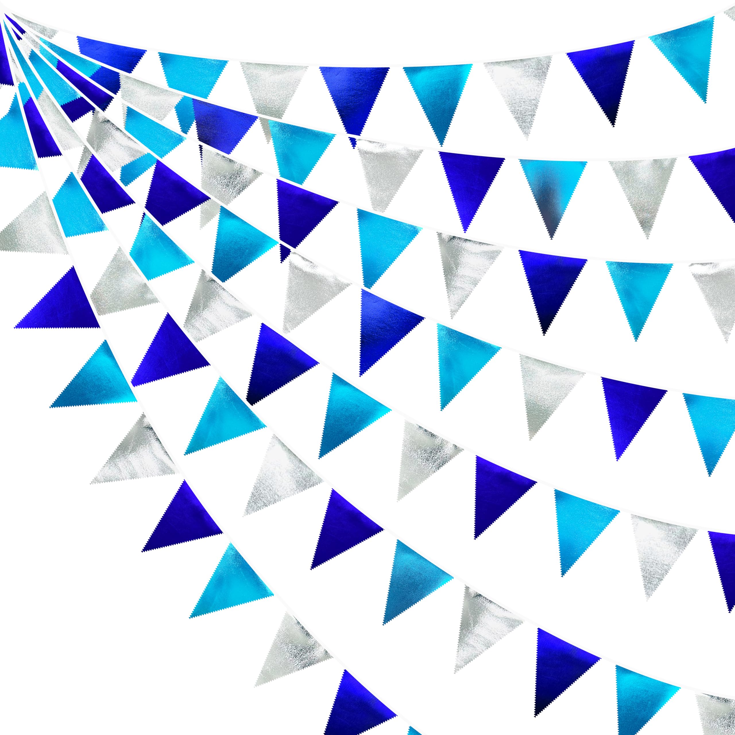Navy Blue Silver Party Decorations Metallic Fabric Triangle Pennant Banner Flag Bunting Garland for Graduation Birthday Retirement Wedding Bachelorette Nautical Ahoy Achor Outdoor Party Supplies
