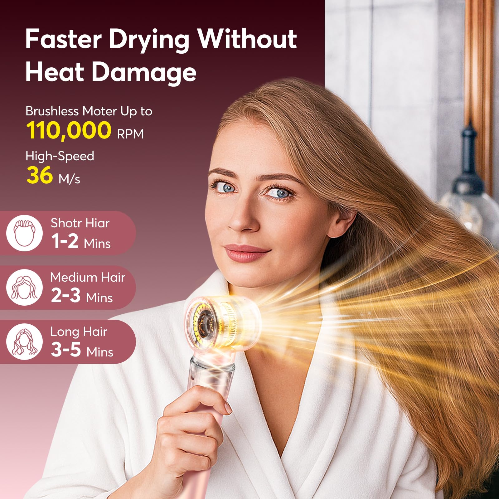 Bopcal 5 in 1 Airstyler mit Reisetasche, Professioneller Hairstyler Set mit 160000 U/Min Ionen Föhn, Auto-Wrap Lockenstab,Volumenbürste,Glätteisen, Zum Schnelles Trocknen & Volumen für Alle Haartypen