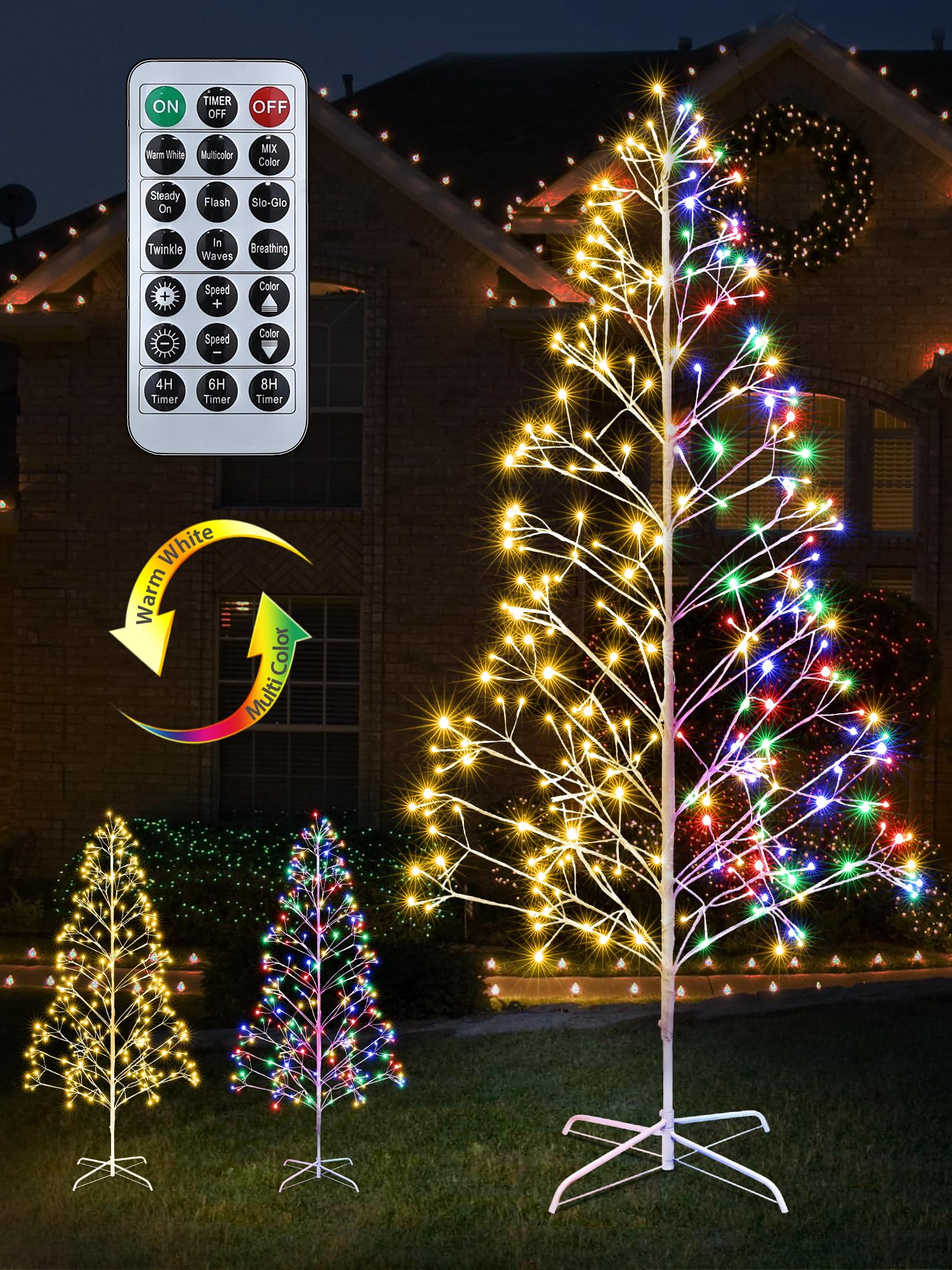 Joomer Christmas Tree Lights 7.6FT 292LED Birch Tree Twig Tree Color Change Artificial Christmas Tree Lights with Remote Control Timer Outdoor for Christmas Decoration (Warm White to Multicolor)