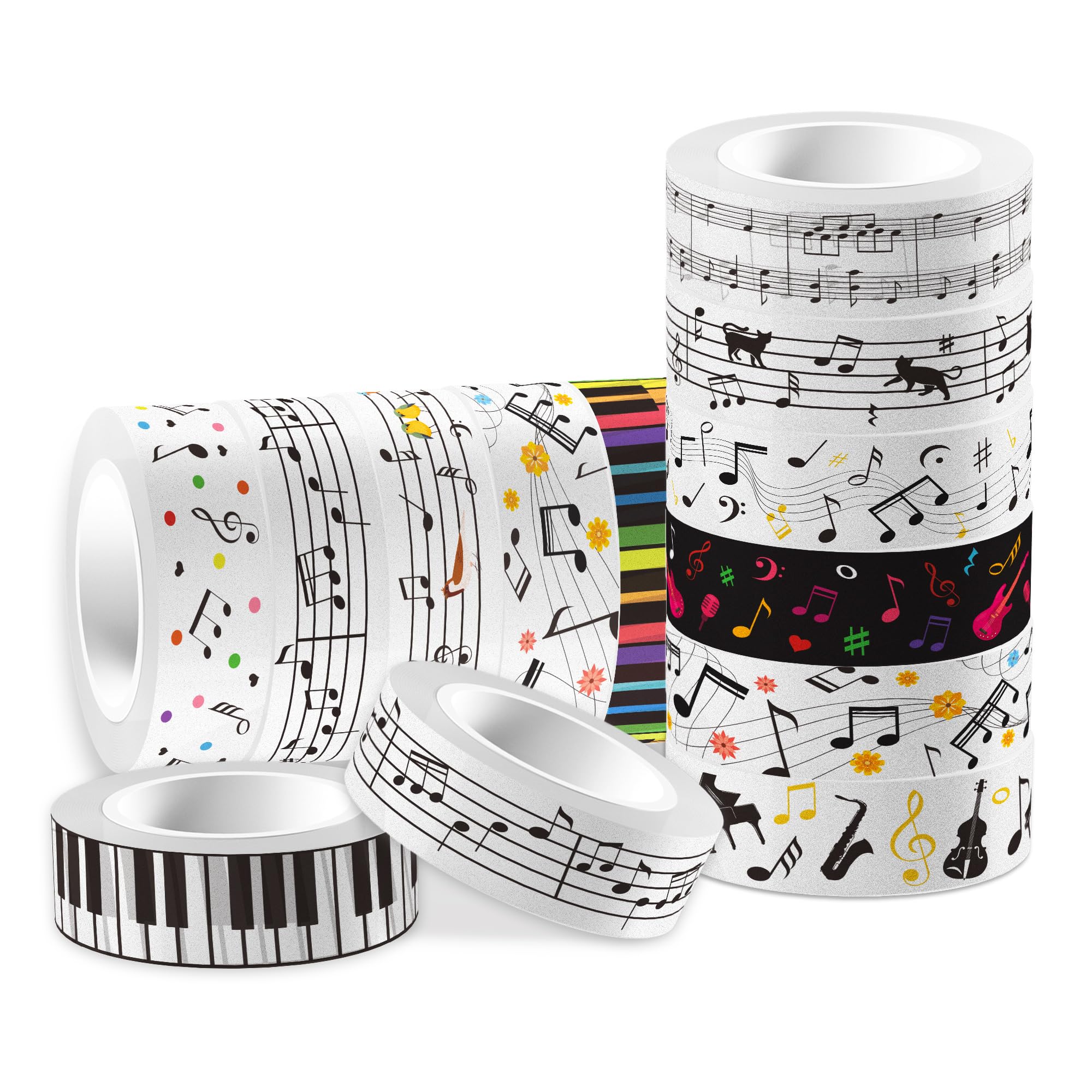 12 Pcs Music Notes Washi Tapes Set Black White Guitar Piano Keys Vintage Masking Tape Music Themed Decorative Tape Musical Note Printed Decorative for