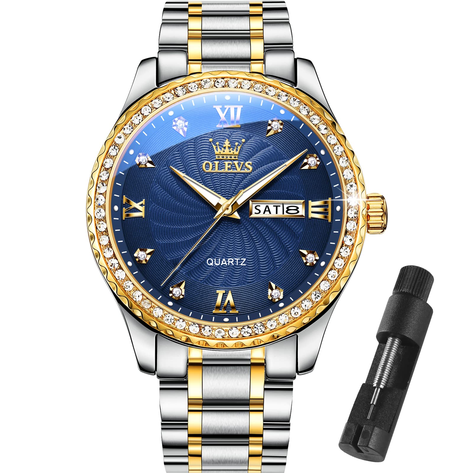 OLEVS Men's Quartz Watch with blue dial and gold accents