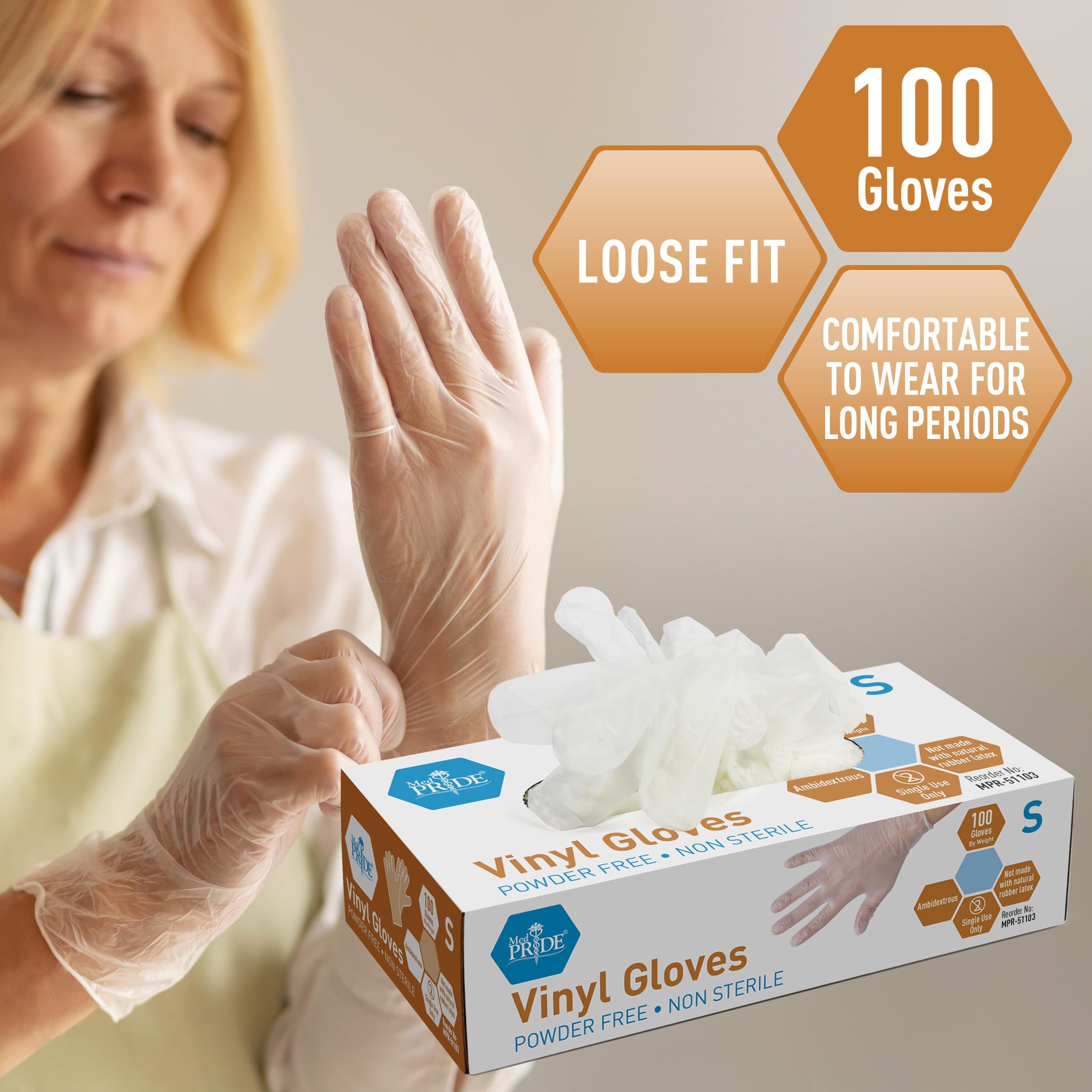 Vinyl Gloves - Pack Of 100, Latex-Free, Powder-Free, Multi-Purpose, Extra Strong, Surgical Gloves For Medical, Food Handling, Cleaning
