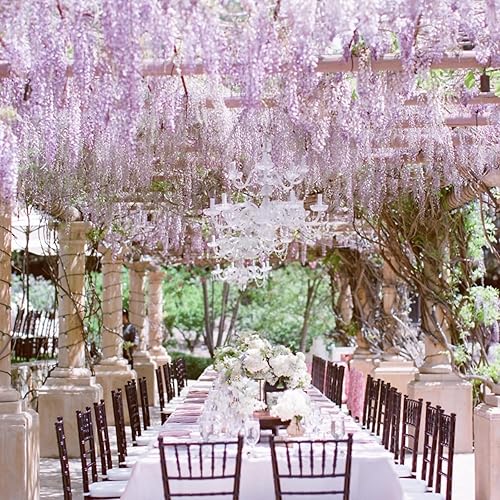 Miniatura 8 de Waipfaru Paquete de 12 flores colgantes de glicina, flores artificiales de glicina morada de 3.6 pies, guirnalda de glicinia con mariposa 3D,