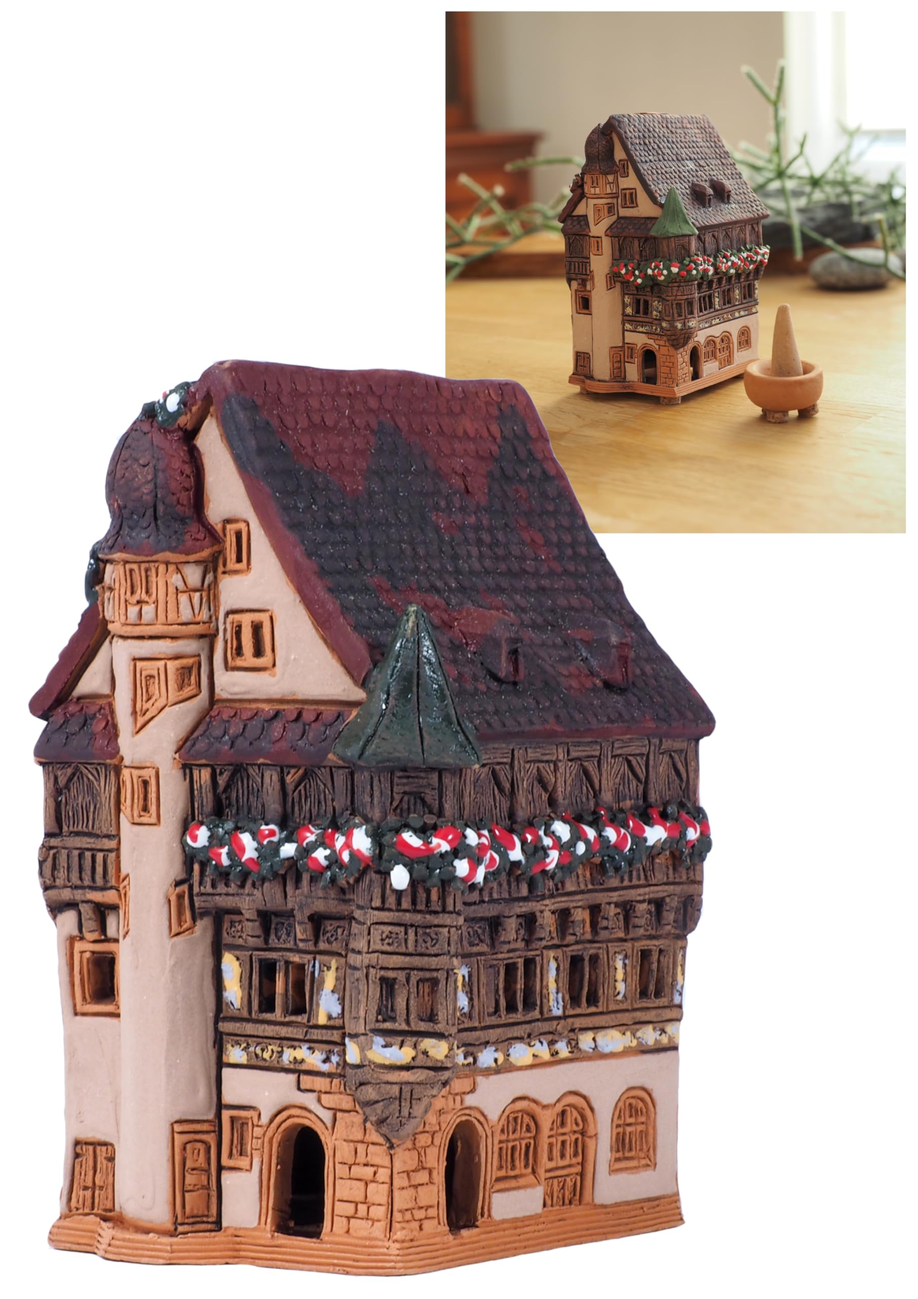 Incenso Holder House in Colmar. argilla, arredamento camera, miniature R256