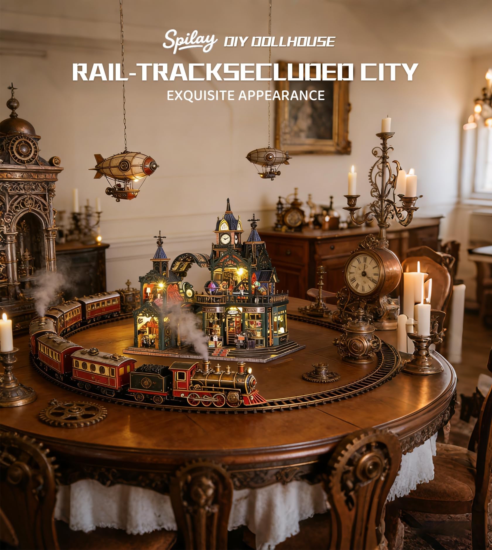Spilay Miniatur Haus, Fantasy Uhrturmhaus Puppenhaus Holz | DIY Miniature House mit LED-Licht und Musikbox, 3D Puzzle für Erwachsene, Miniatur Bausatz, Regal Deko Geschenk