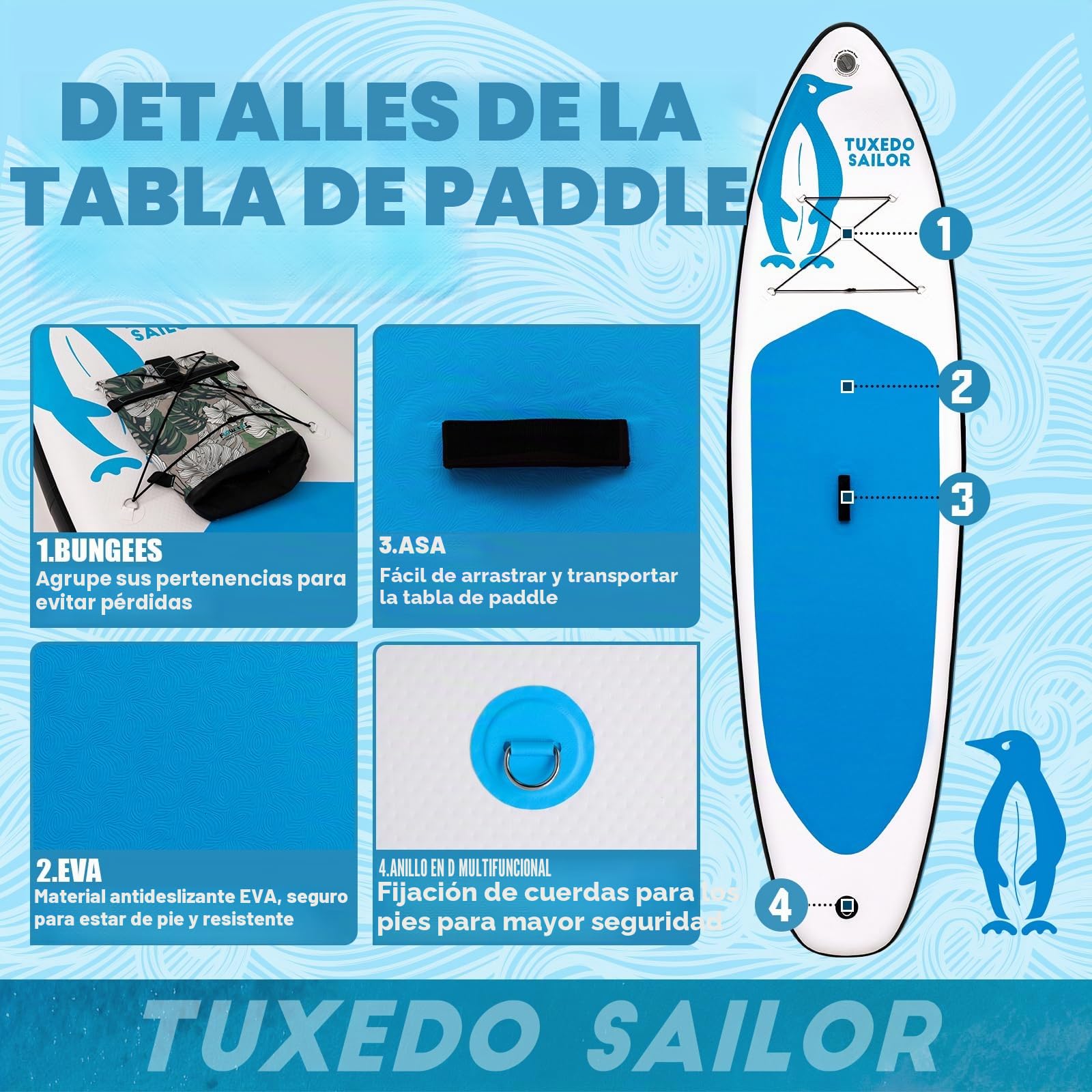 Tuxedo Sailor Tabla Paddle Surf Hinchable 320cm Stand Up Paddle Board Inflatable con Accesorios Sup, Tabla Padel Surf Hinchable para Adultos 2 Personas