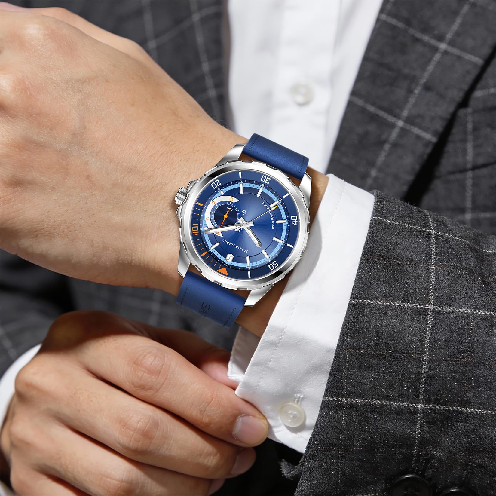 SAPPHERO Herren Analog Quarz Uhr mit Datum & arabischen Ziffern, 50 m wasserfest, Leuchtend, Business-Sport Design, Edelstahl- & Lederarmband, Geschenk für Männer