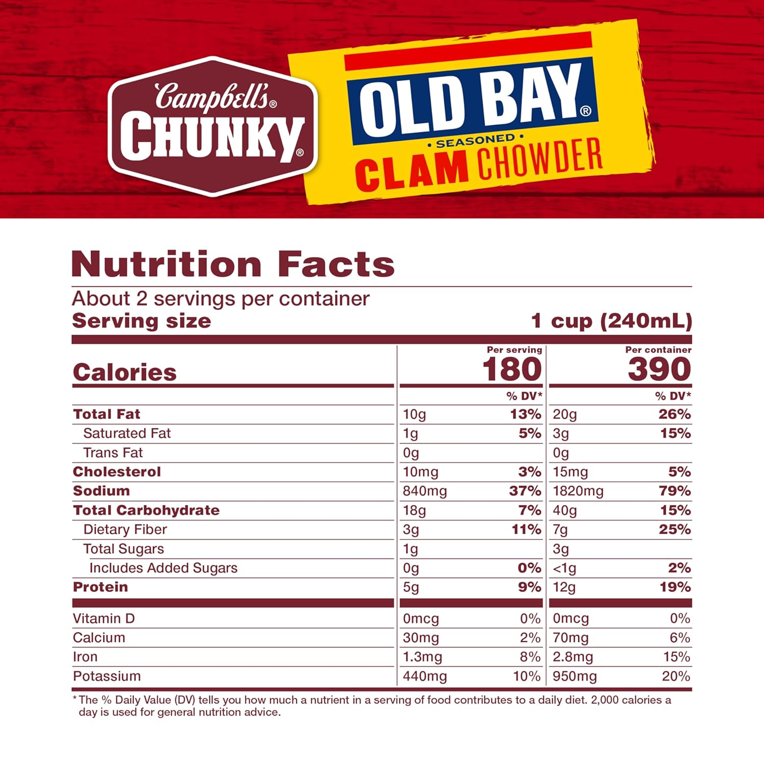 Campbell's Chunky Soup, OLD BAY Seasoned Clam Chowder, 18.8 oz Can (Case of 12)
