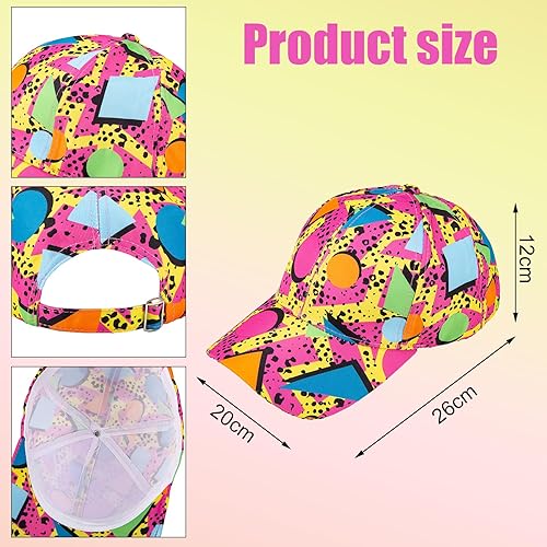 Miniatura 3 de Riñonera de neón de los años 80 y 90, paquete de cinturón retro, bolsa de cintura casual para hombres y mujeres y gorras de béisbol, sombreros con