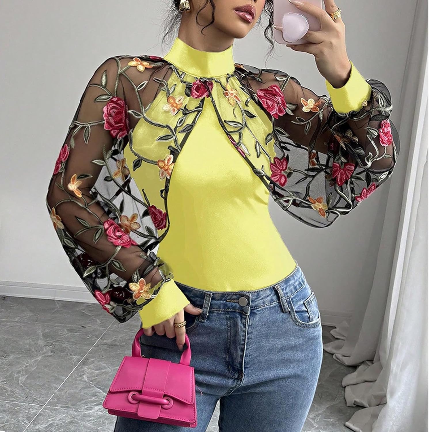 Juniors Boat Neck Lace Tops Blouses for Women Long Sleeve Flower Print Summer Fall Shirts 2026 Fashion Y2K - Image 2