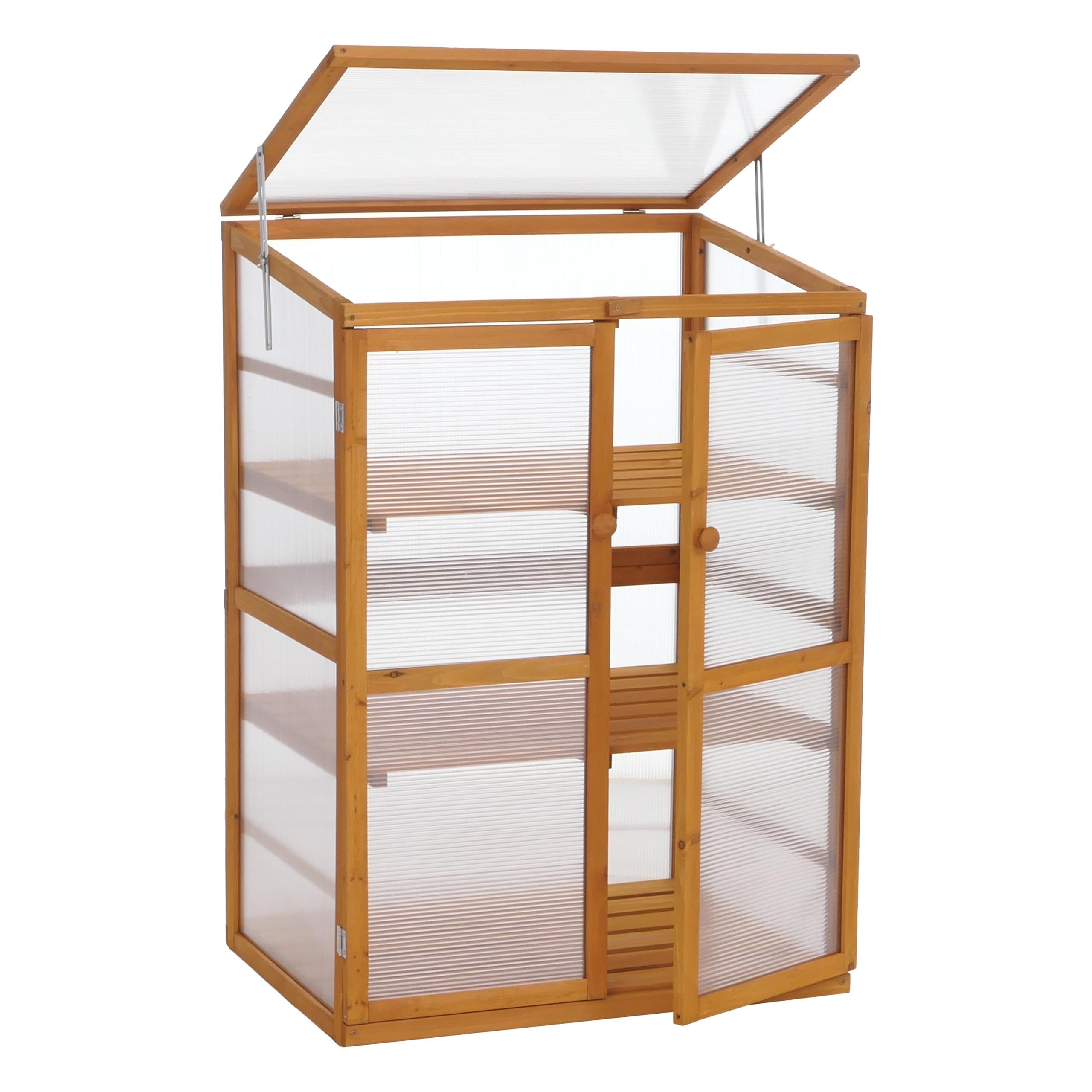 Mendler Gewächshaus HWC-Q13 110x76x57cm Holz - Natur | Treibhaus, Anzuchthaus, Frühbeet, Fenster, verstellbar FSC®-Zertifiziert