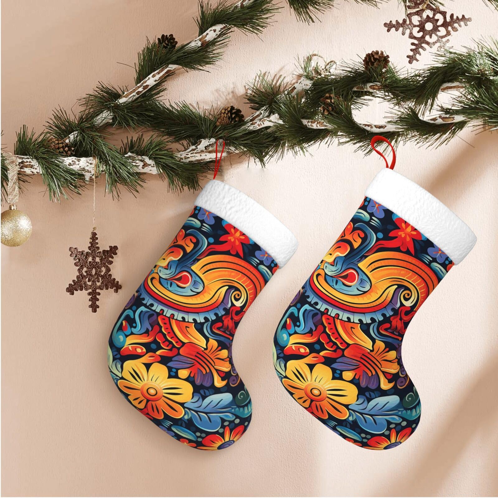 Fodpand Boys Black Mexican Christmas Stockings Hanging Ornaments For Holiday Decor, 18 Inches Velvet Xmas Stocking With White Plush Cuff, Candy Gift Bags For Christmas Decorations
