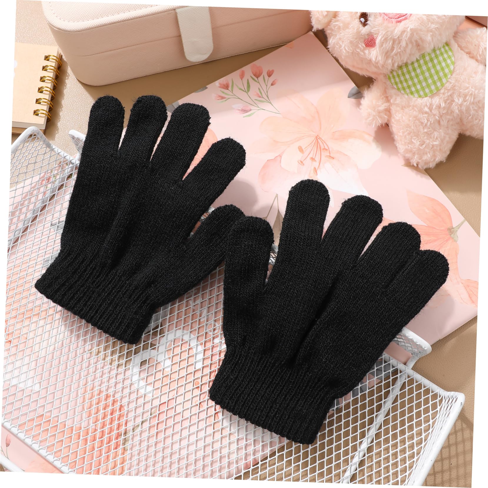 Abaodam Guantes de Invierno para Niños de 4 a 12 Años, de Tejido Negro, Cálidos y Cómodos, Ideales para Estación E Invierno en Actividades al Aire Libre