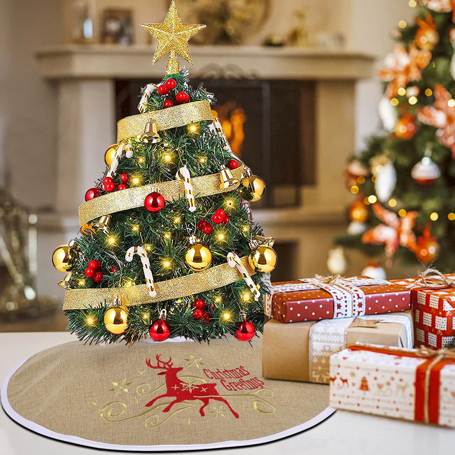 Ivarunner Mini Christmas Tree Skirt, Burlap Rustic Tree