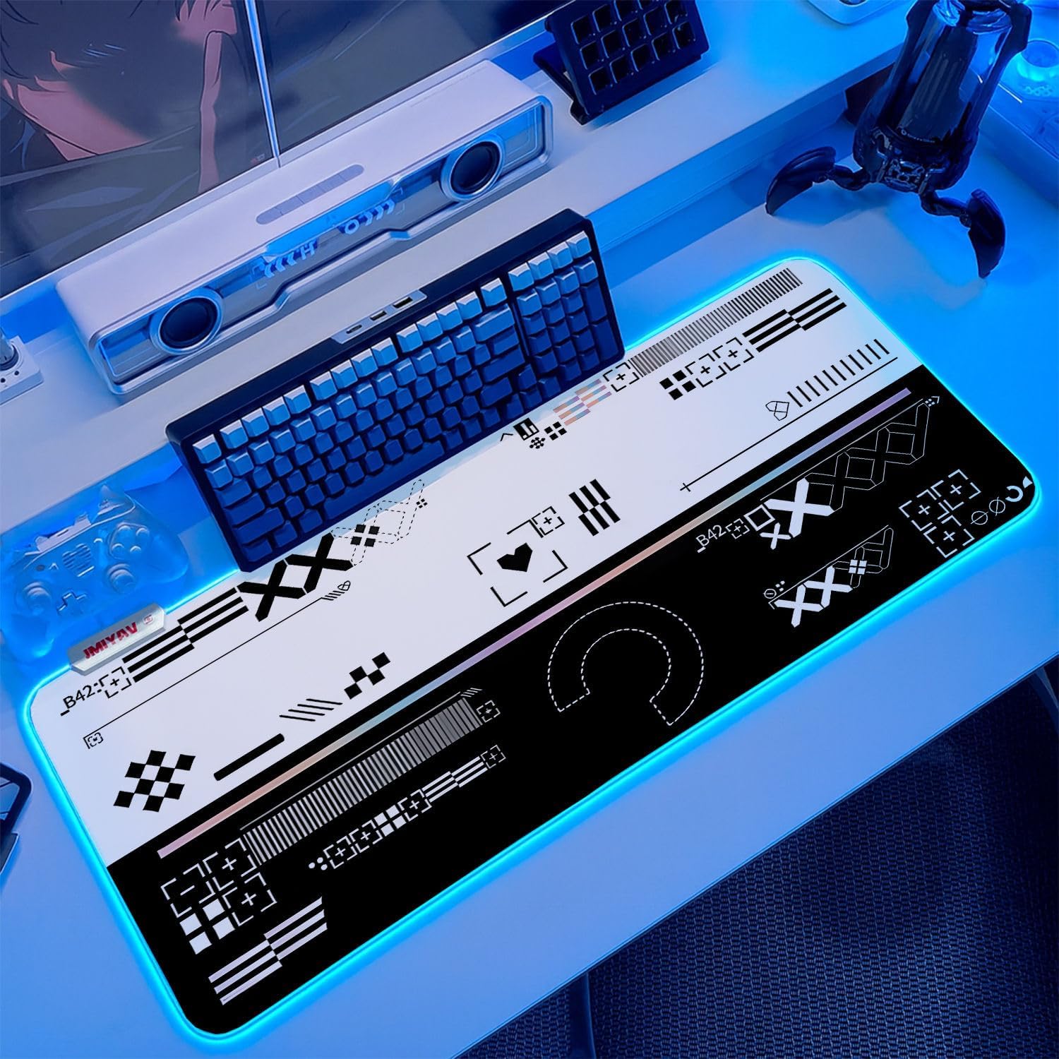 JMIYAV White RGB Gaming Mouse Pad 31.5x12 Inch PC XL Large Extended Glowing Led Light Up Desk Pad Non-Slip Rubber Base Computer Cute Mousepad Mat Desk Accessories Gaming Setup 65-BW