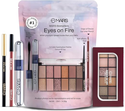 MARS Eyes On Fire Eye Makeup Gift Set (Pack of 4) | Double Trouble Mascara | Edge of Desire Lip Pencil | Kohl of Fame Kaja...