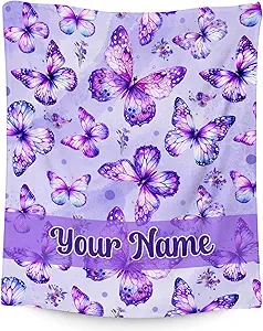 Custom Butterfly Throw Blanket, Cozy Flannel Throw Blankets for Couch Office, Cute Soft Throw Gifts for Women, Pink 60"x80"