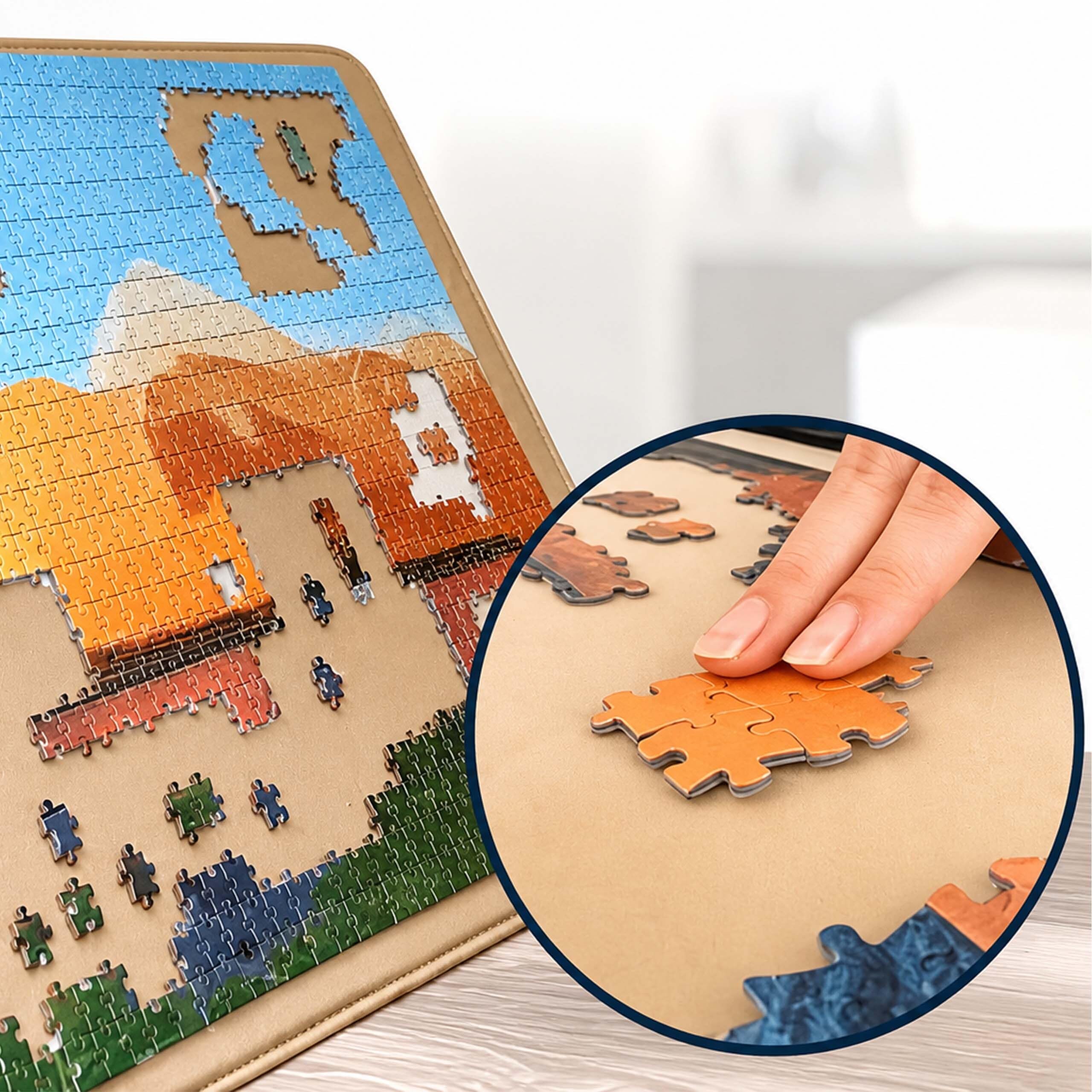 Relaxdays walizka na puzzle 1500 el., 2 sortery, czarny/beżowy | Transport i przechowywanie, uchwyt do przenoszenia, plansza do układania puzzli