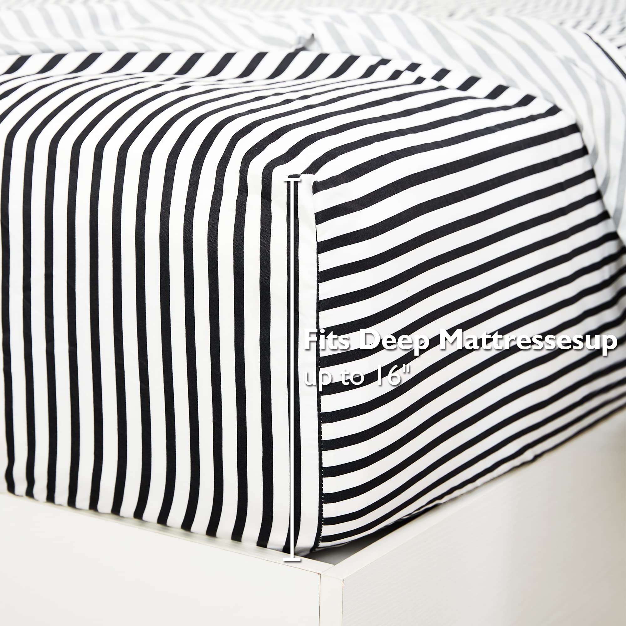 4 Piece Bed Sheet Set with 2 Pillow Cases, Navy Pinstripe/Classic Pattern Sheets - Queen Size,Deep Pocket,Great Value, Ultra Soft & Breathable