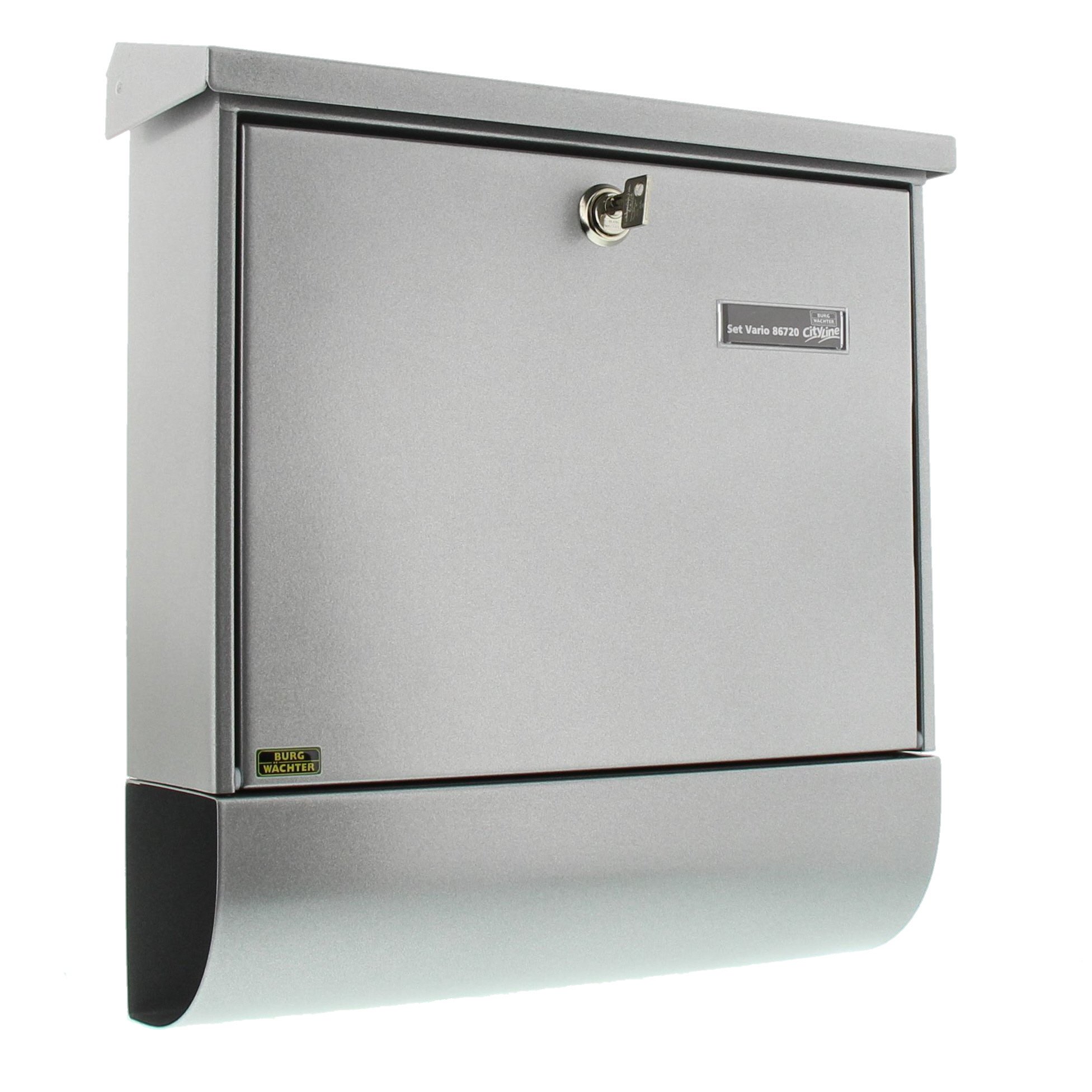 BURG-WÄCHTER, Set of Mailbox and Newspaper Holder, Slot Size A4, Galvanised Steel, Set Vario Si, Silver