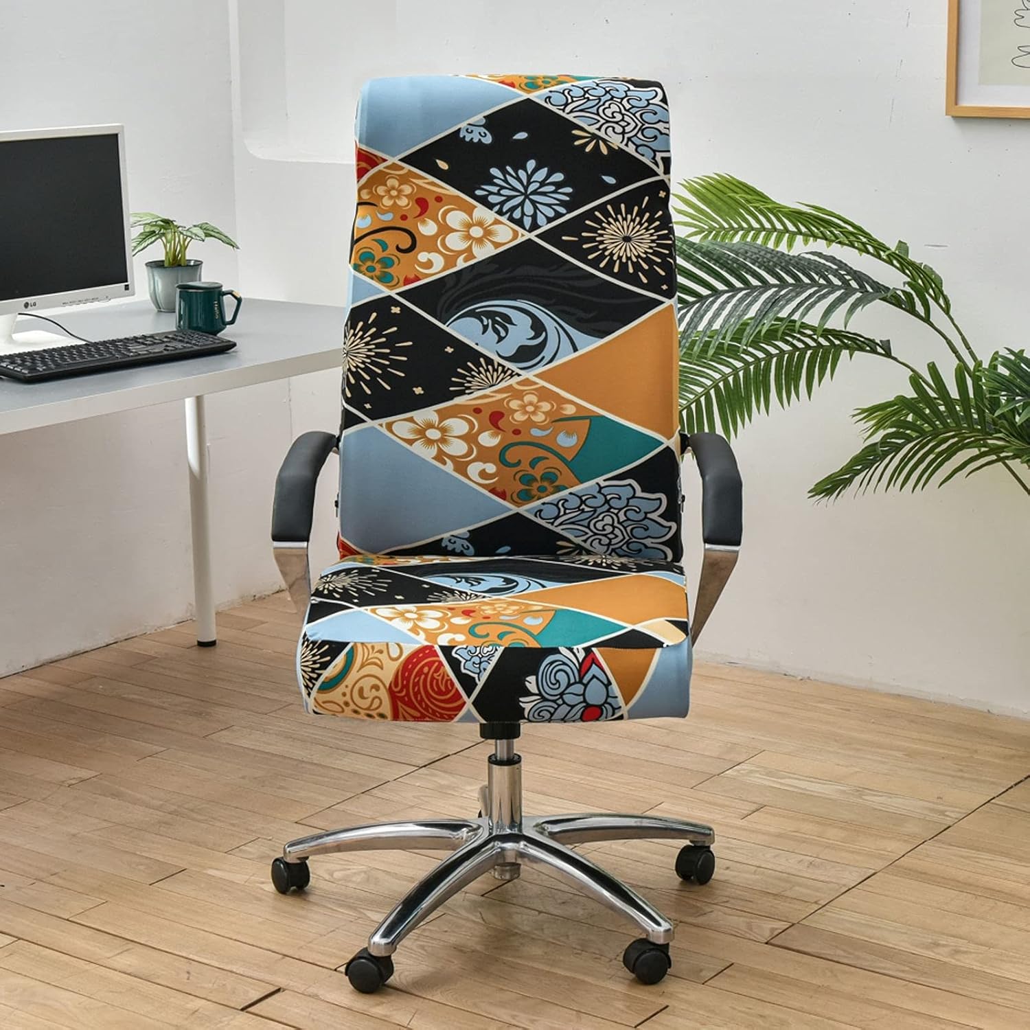 Stretch Office Chair Covers, Computer Office Chair Covers Printed Rotating Chair Slipcovers Spandex Desk Chair Covers for Office Chair Rotating Chair-H-Large