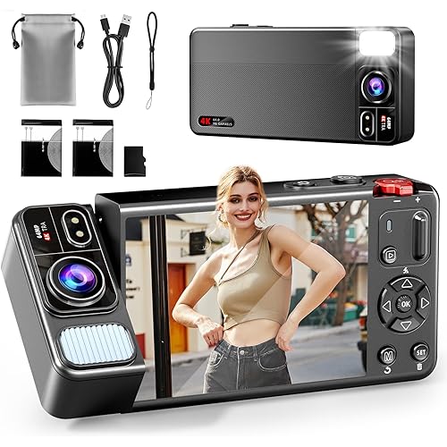 Digital Camera, 4K 64MP Cameras for Photography, 270°Flip Screen Vlogging Camera, Autofocus, Flash, 18X Zoom, 2 Batteries, 64GB Card, Point and Shoot Digital Cameras for Kids Teens, Black