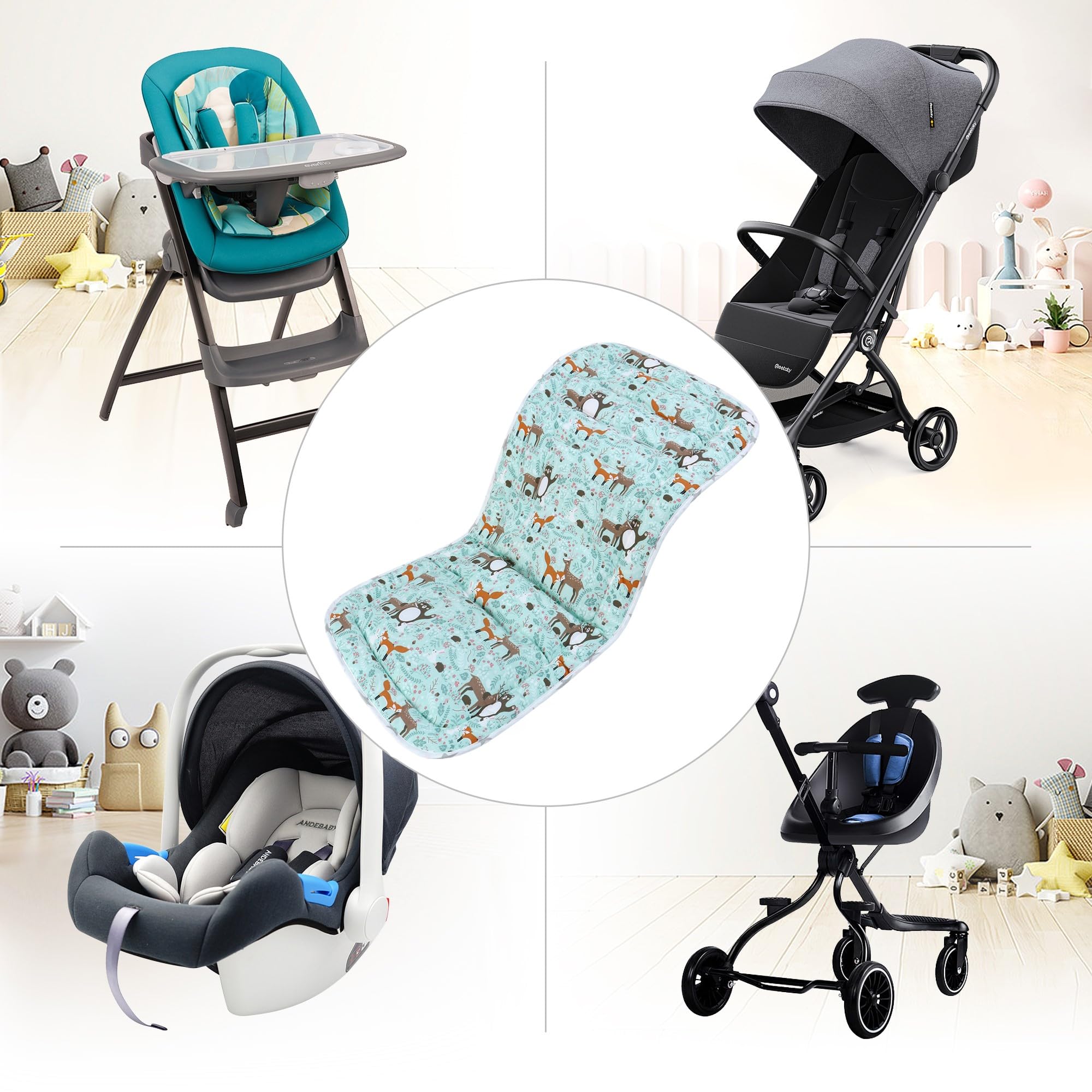 Baby Pushchair Seat Liners,Pram Liner Universal Fit for Most Pushchairs,100% Cotton Double-Sided Baby Stroller Cushion Pad,Stroller Seat Cover for Toddler Infant 1 Pack,78x34cm(Animal+Stars) - Image 4