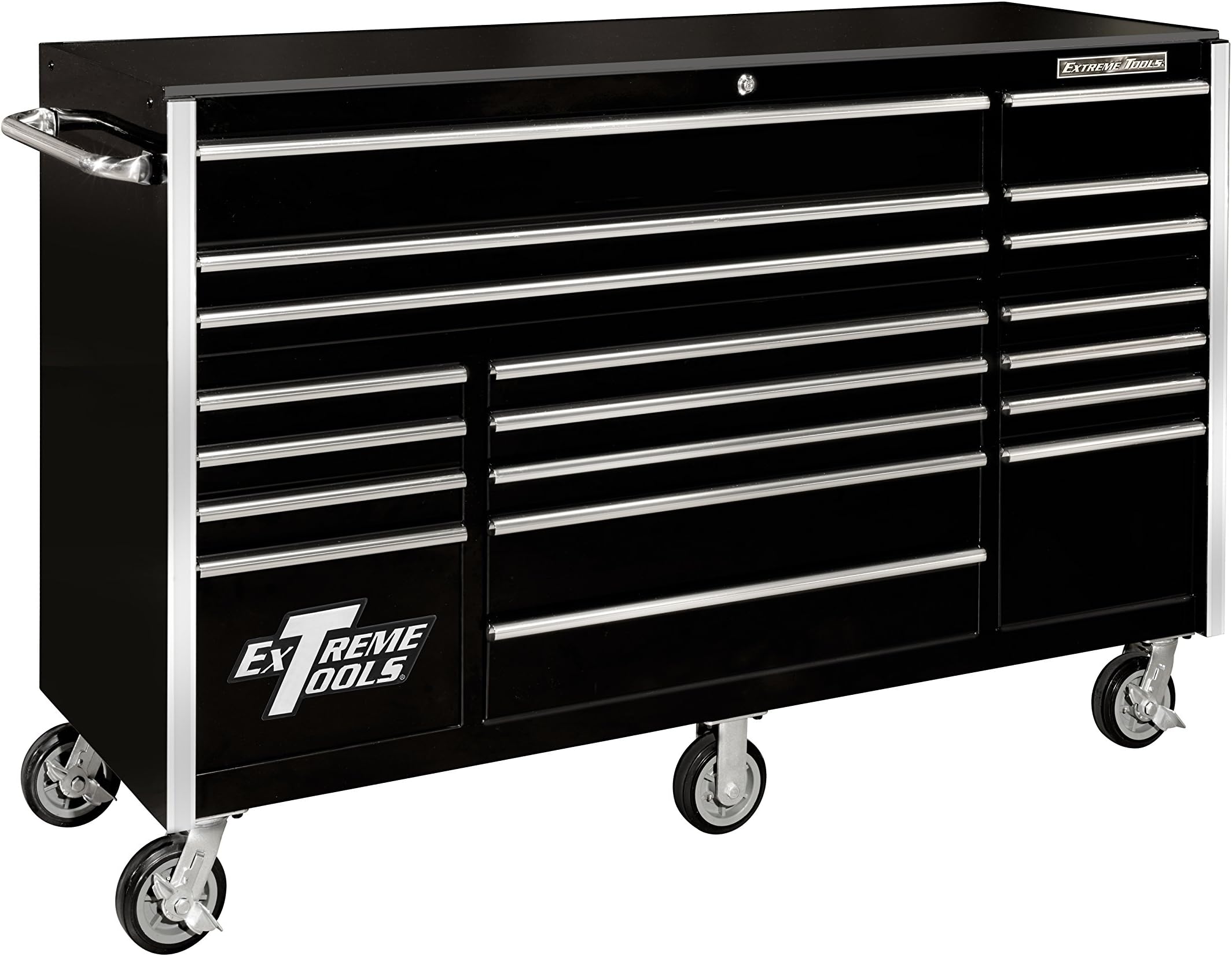 Extreme Tools RX722519RCBK Rx Series 19 Drawer Roller Cabinet with Ball Bearing Slides, 72-Inch, Black High Gloss Powder Coat Finish