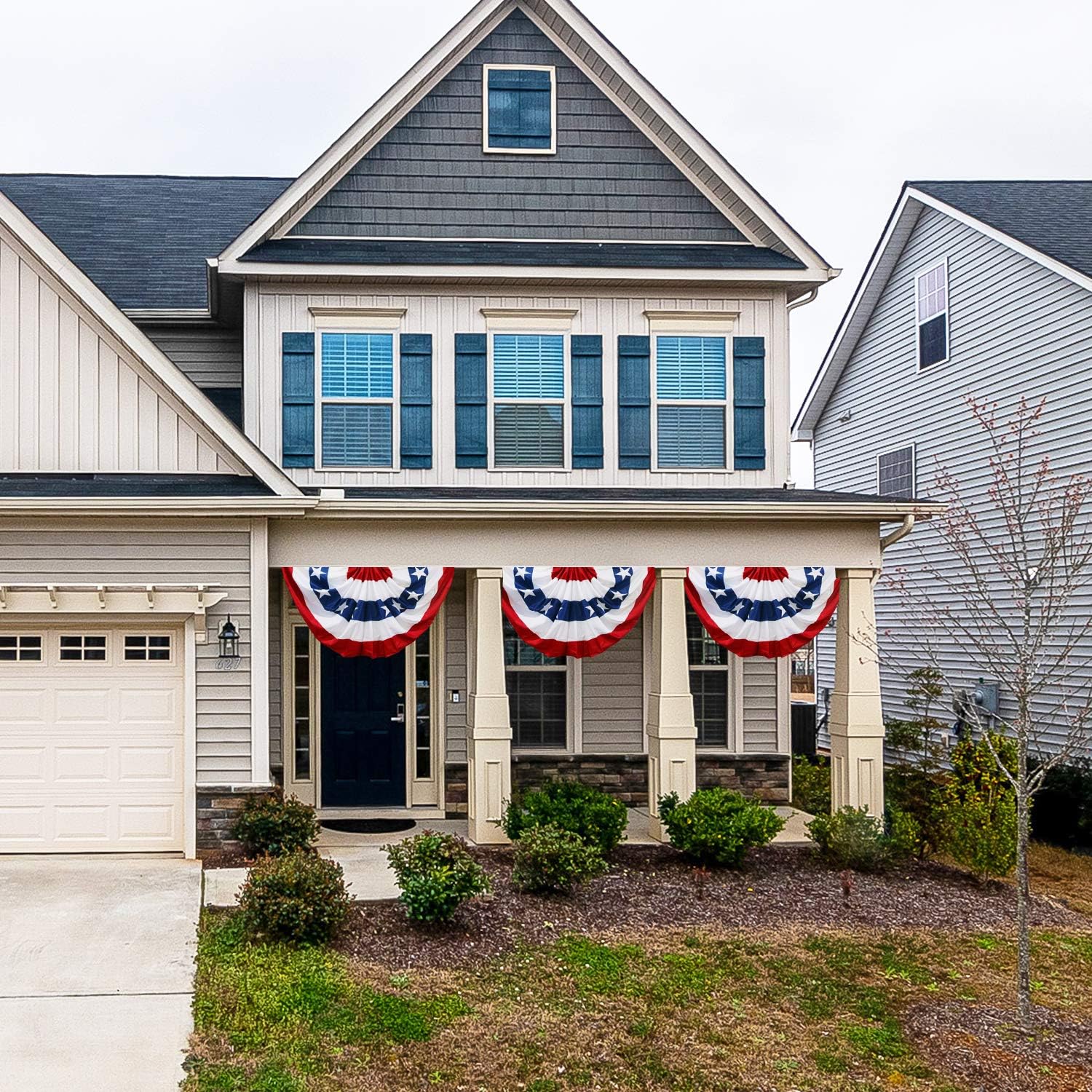HOOSUN 2 Pack American Flag Bunting for Outside,3x6 FT Patriotic Bunting Flags Outdoor,Patriotic Presidents Day Decorations,Red White and Blue USA Pleated Fan Flag,American Flags Banners for Porch - Image 7