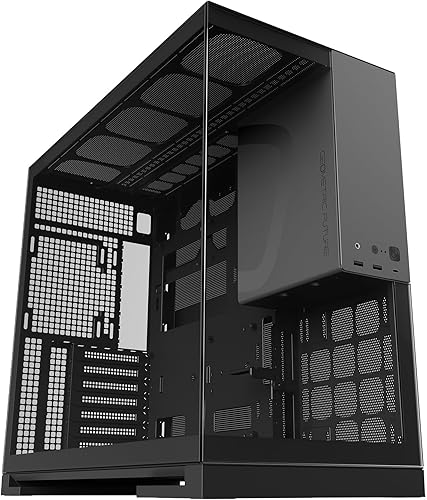Geometric Future Torre media de vidrio templado M5, caja para juegos E-ATXATX, acero de 0.047 in, tipo C, paneles sin herramientas, soporte 420360