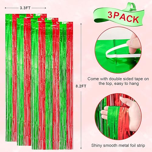 Miniatura 254 de Cortinas de fondo de flecos de papel de aluminio para fiestas, 3 piezas, 39.6 x 98.4 pulgadas, azul retro 48 Retro Azul,03 Rosa,04 Rosa