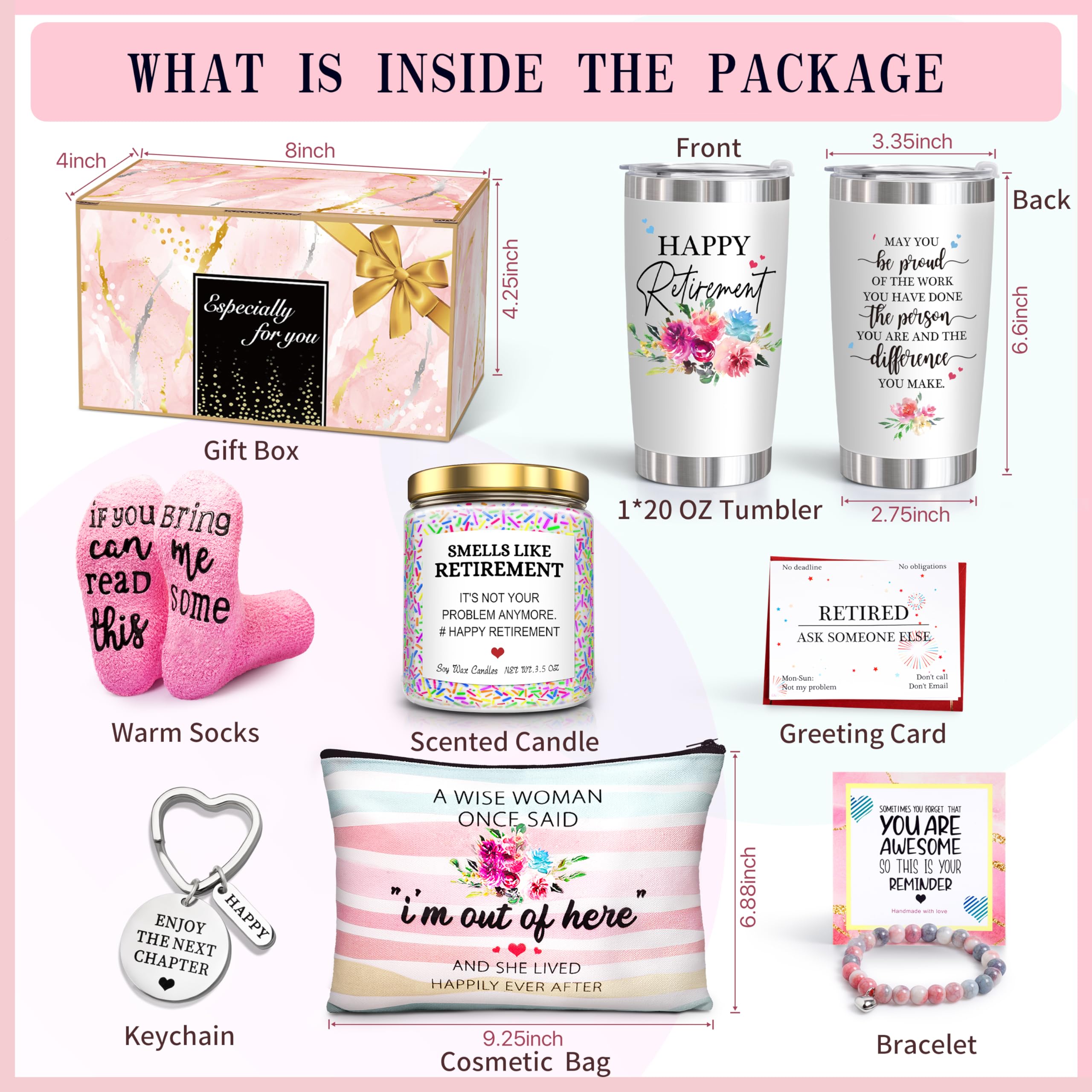Retirement Gifts for Women 2026-Happy Retirement Gifts for Retirees，Teachers，Coworker，Nurses，Mom，Grandma，Unique Retired 20OZ Tumbler Gift Ideas for Coworkers Office & Family
