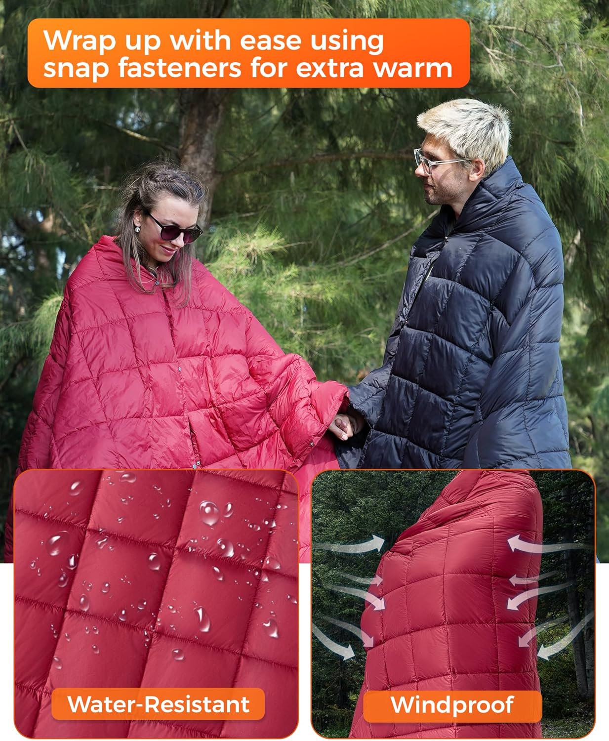 KingCamp Ultralight Camping Blanket, Packable Down Alternative Puffy Wearable Blankets Weatherproof Warm Package Quilt with Snap Buttons for Outdoor Hiking Travel Picnic Stadium (78.7" L x 56.7" W) - Image 4