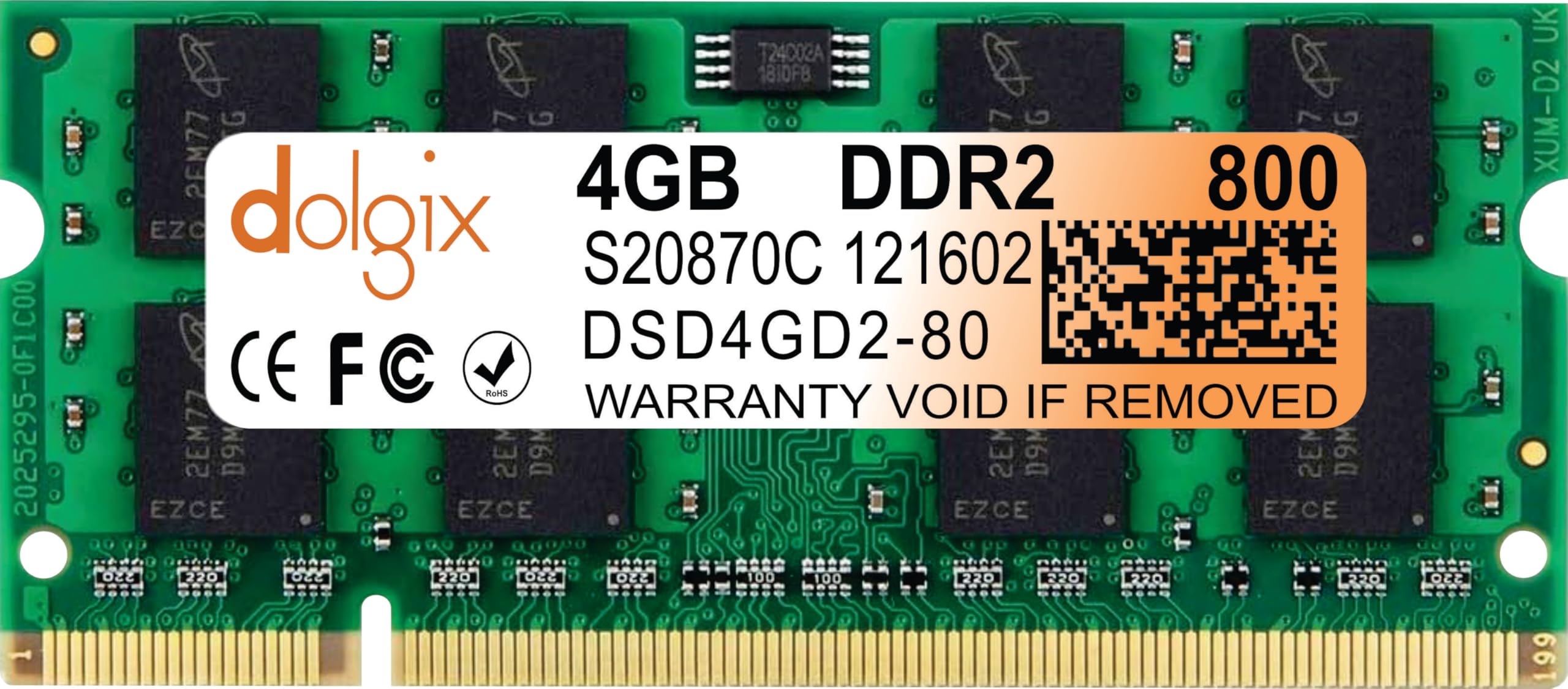 Dolgix 4GB DDR2 800MHz Laptop RAM | PC2-6400 | CL-6 | Non-ECC | Un-Buffered |So-Dimm RAM | Pin -200 | Memory Module- 3 Year Warranty (Made in India)