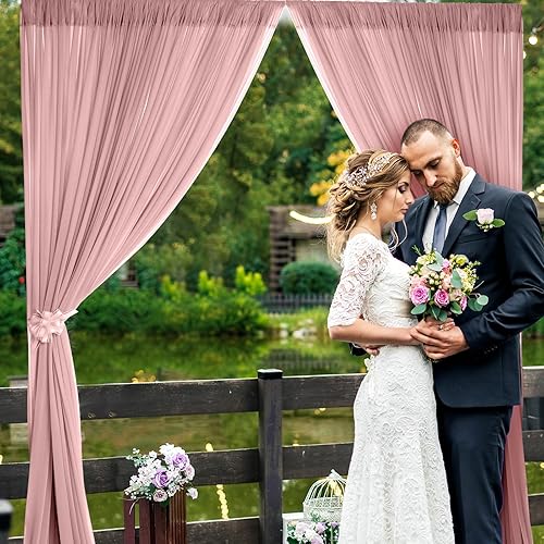 Vista 5 de BBTO 2 paneles de cortinas de fondo de rosas polvorientas para fiestas, bodas, poliéster rosa, sin arrugas, para ceremonias, fiestas, cumpleaños