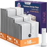 BAGAIL 12 Pack Vacuum Bags for Travel with Rechargeable Pump, Vacuum Storage Bags for Clothes, Compression Packing Bags for Luggage