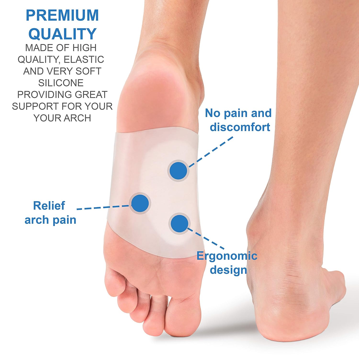 Gel Arch Support Set - Soft Silicone Clear Reusable Arch Sleeves for Flat Foot Pain Relief Plantar Fasciitis Support Cushioned Arch and Heel Spurs - Women Men (1 Pair)