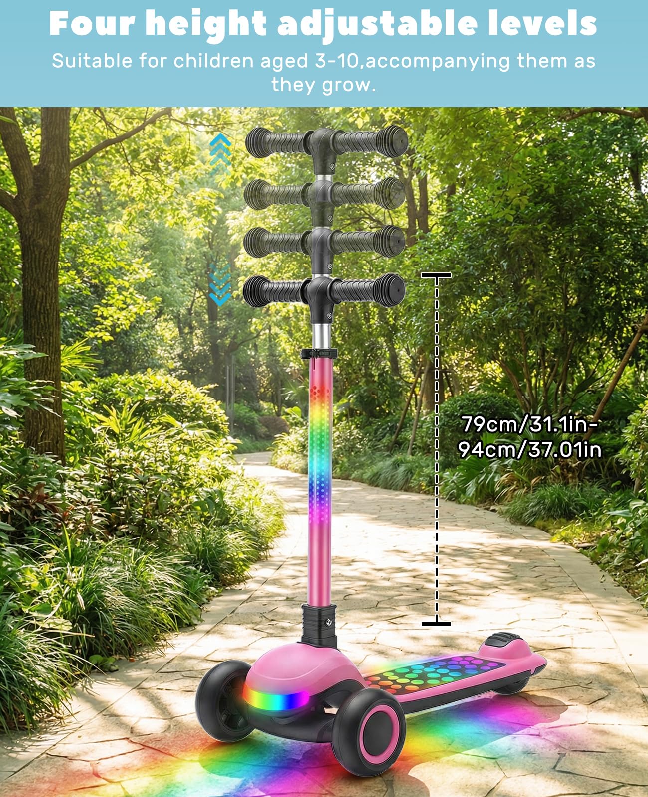 UBRAVOO Roller Kinder 3–10 Jahren Scooter für Kinder mit Nur Einem klick Zusammenklappbar, mit 4-Fach Höhenverstellbarem Lenker und Hinterradbremse, Beleuchteter Wide-Deck-Scooter&Jungen und Mädchen