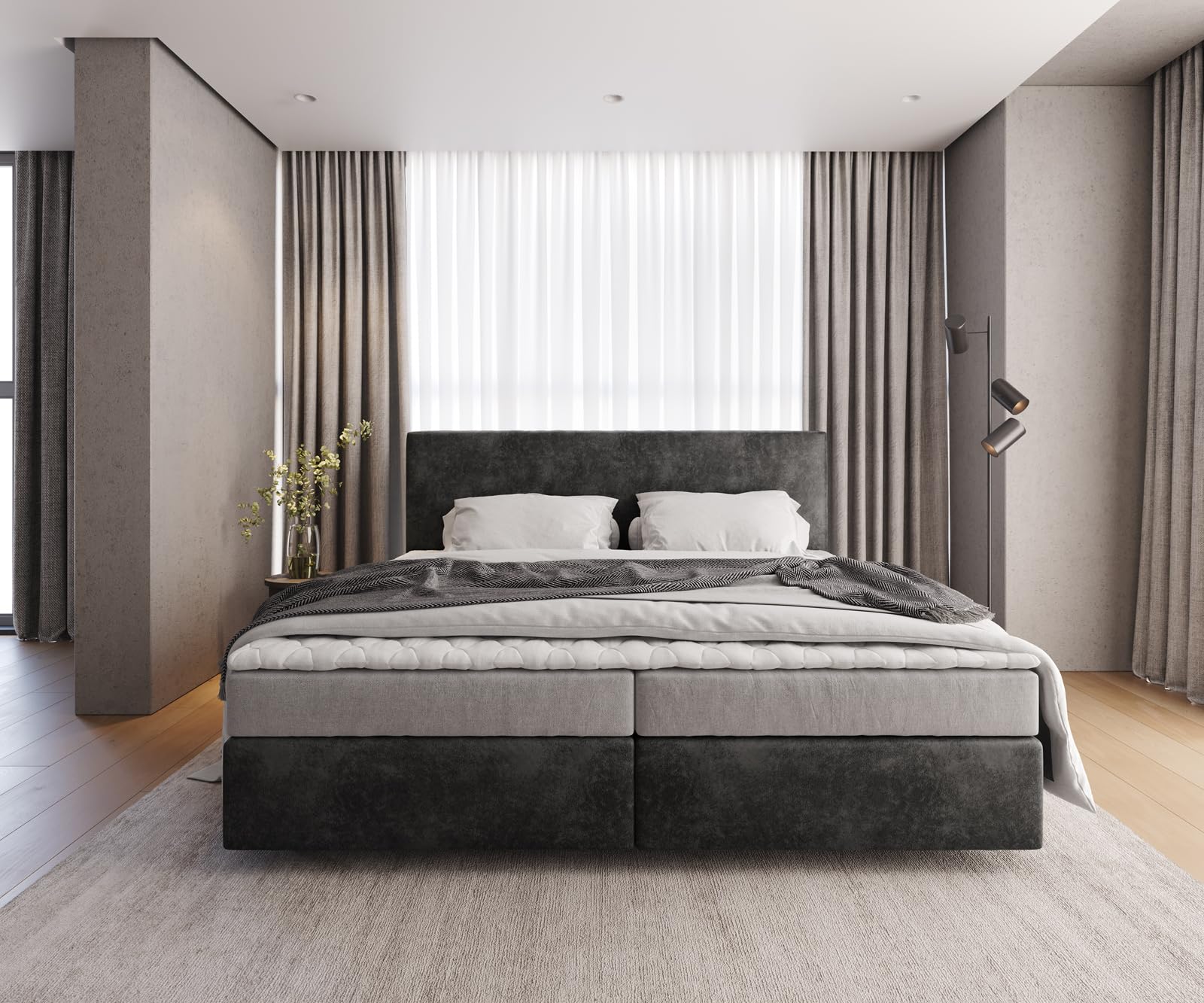 DELIFE Boxspringbett Dream-Well Mikrofaser Anthrazit Vintage 200x200 cm