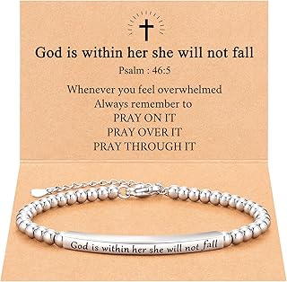 JOGDIAM Religious Gift for Her God is Within Her She Will Not Fall Bible Verse Bracelet Gift for Her