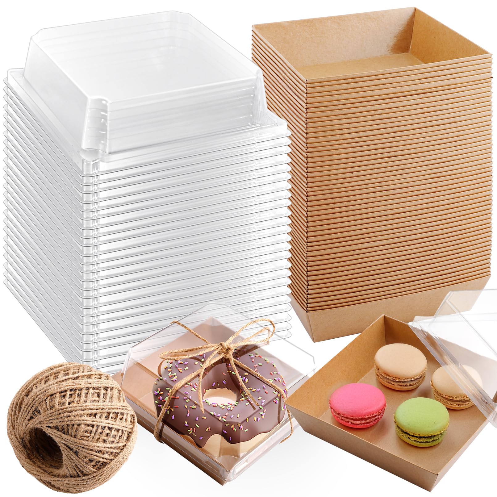 Boîtes à charcuterie pour sandwich emballage carton avec couvercle transparent x100